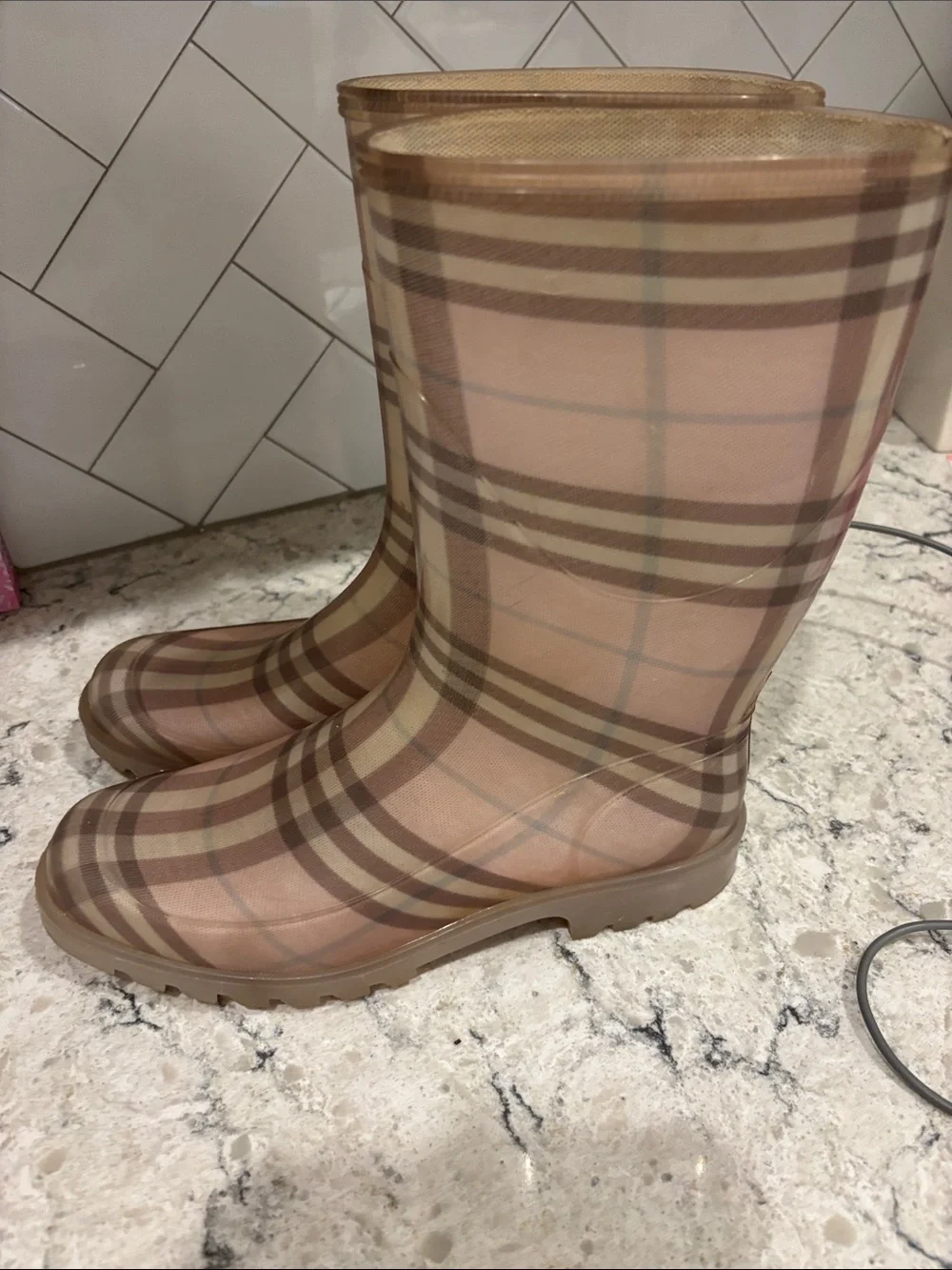 Pink Burberry rain boots